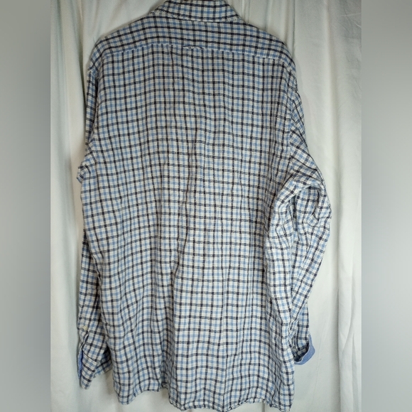 100% Linen EUC 2XLT Pronto Uomo Luxury Shirt Button Coastal Resort Gingham Prep - Picture 3 of 4